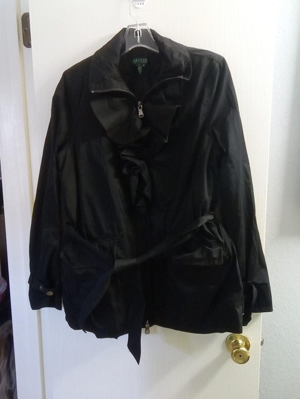 Lauren Ralph Lauren Black Ruffle-Front Trench Coat